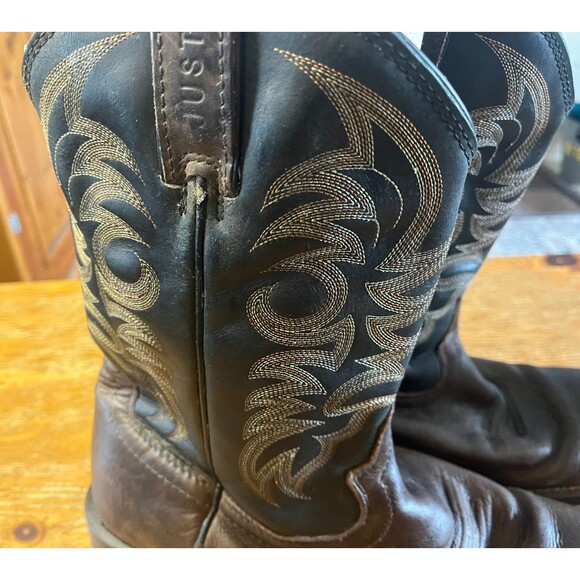 Justin Men’s Chet Brown Cowhide MJ1021 J124 Wide Square Toe 10D - Picture 3 of 16